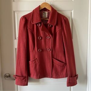 Tulle Double-Breasted Pea Coat in Burnt Orange Size Medium
